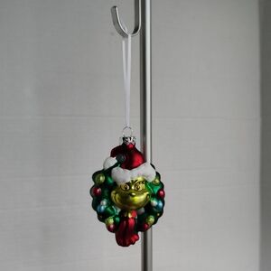 Dr. Seuss Christmas Ornament The Grinch Santa In Wreath Blown Glass Holiday